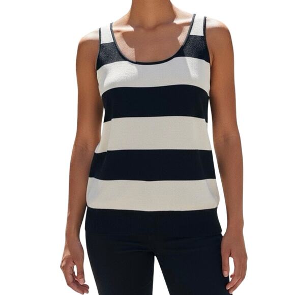 Lauren Ralph Lauren silk blend sleeveless knit top tank striped block Large LRL - Picture 1 of 12